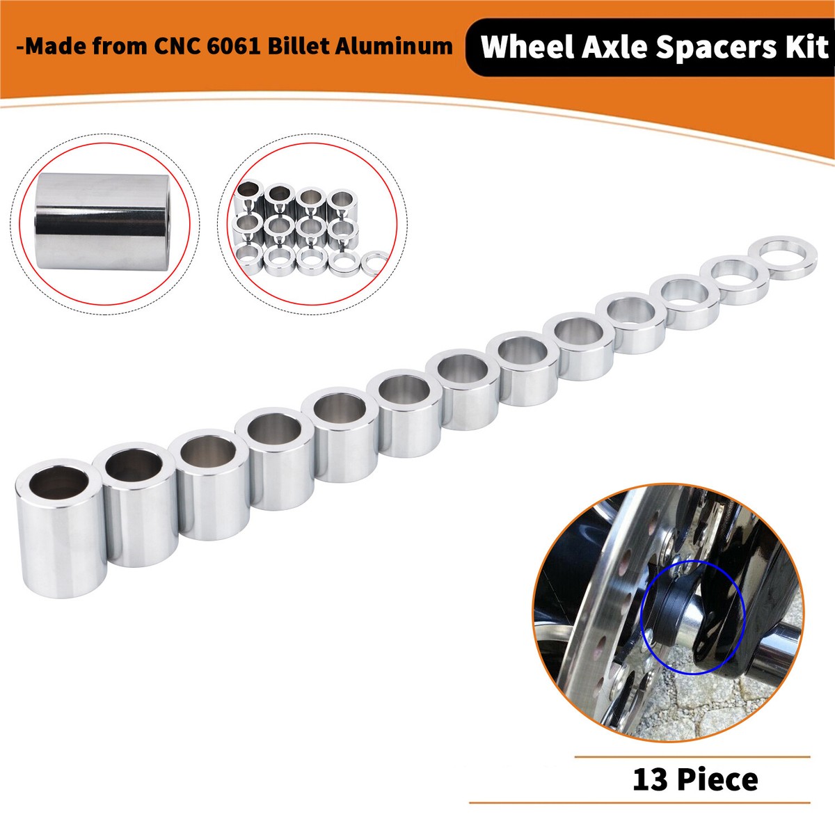 Cycle Standard 14 Piece Aluminum Wheel Axle Spacer Kit - 1.5 Inch O.D - Foto 6