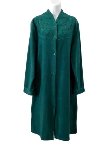 Vintage Vanity Fair Nightgown Robe Embroidered House Dress Fleece Pockets Large - Picture 1 of 8