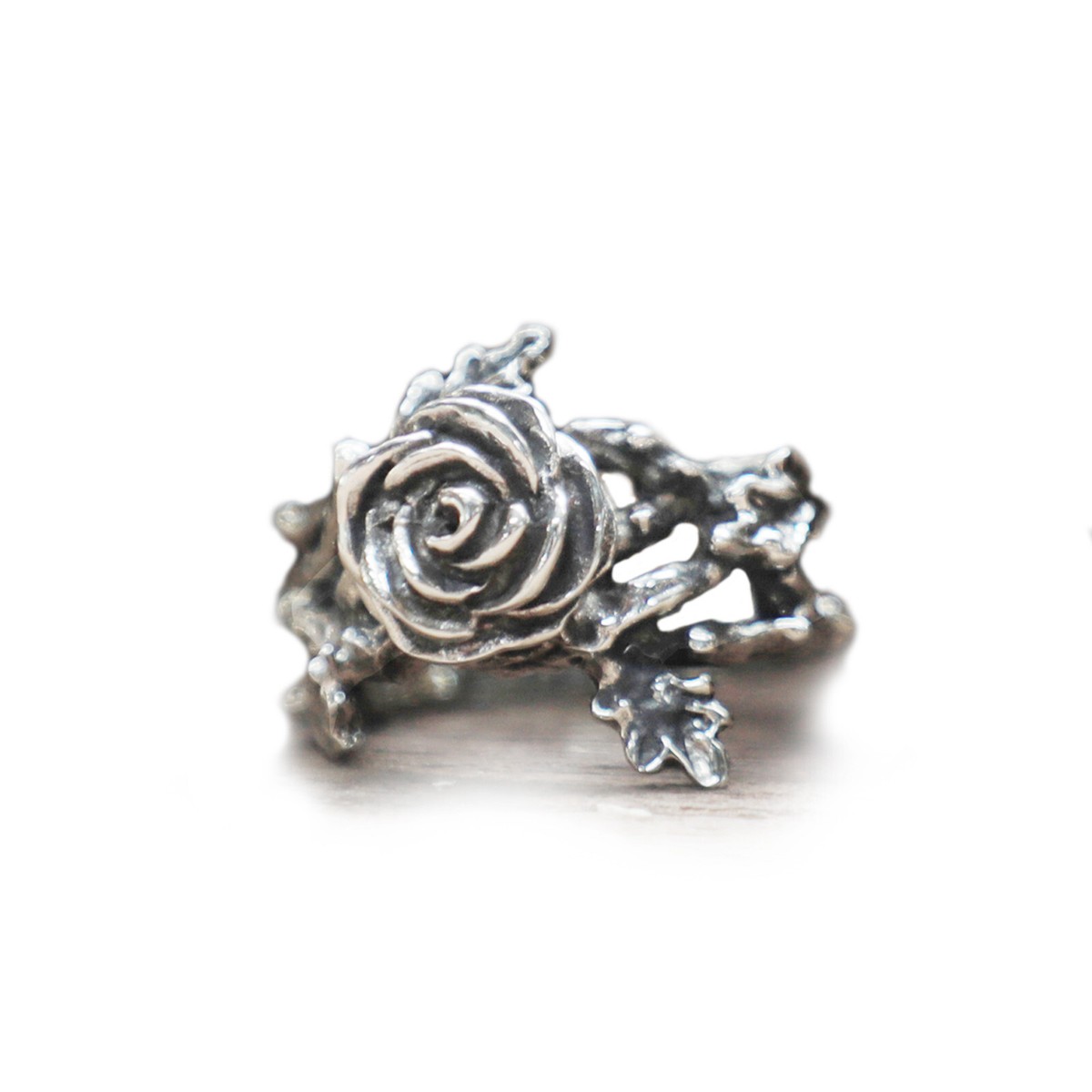 Rose leaf Vine Ring unisex sterling silver 925 twig flower boho gothic  thorns