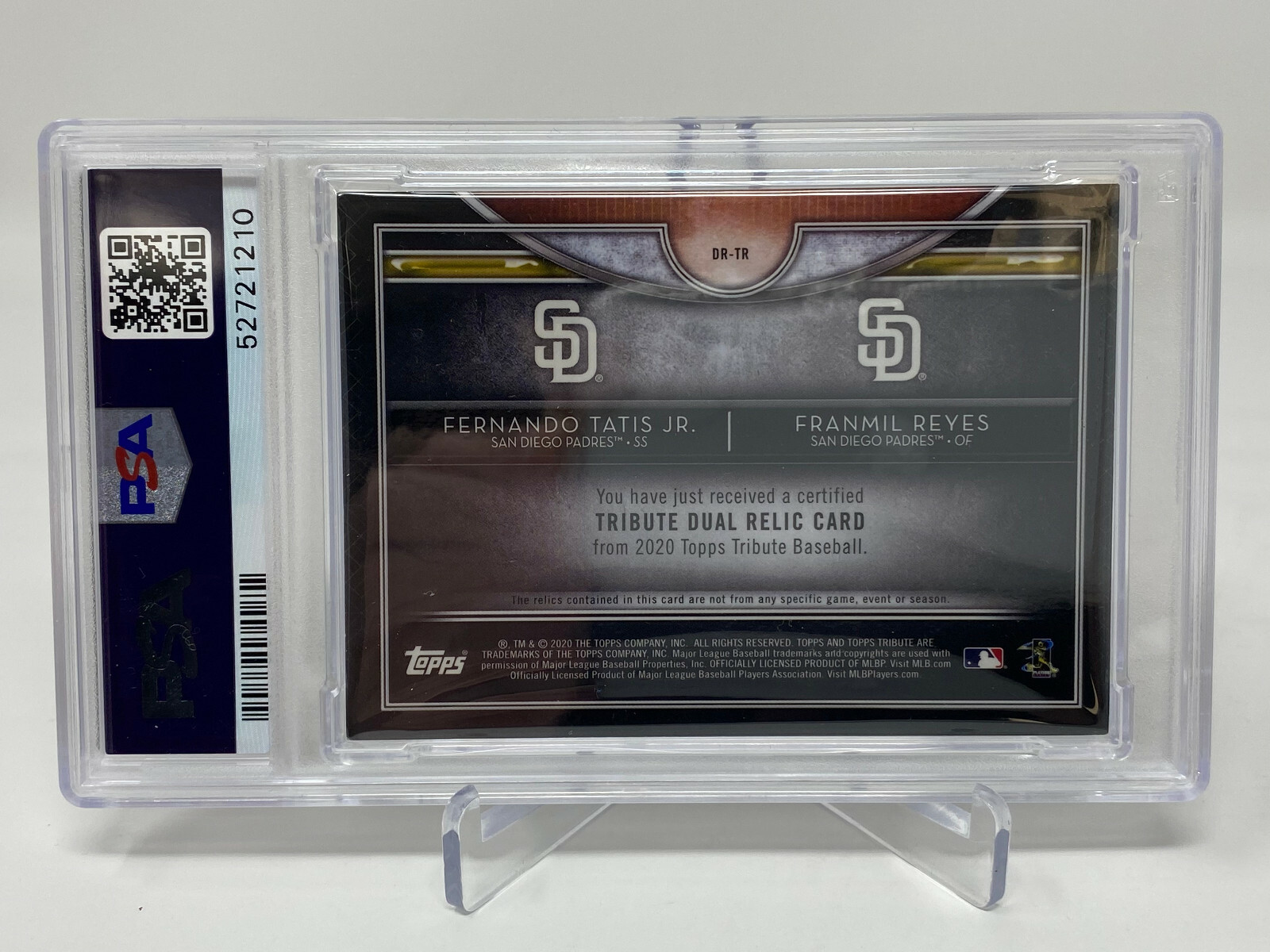2020 Topps Tribute Dual Relic ORANGE  Serial #20/25  Fernando Tatis Jr.  PSA 8 view 10