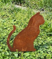Gartenfigur Katze Sitzend 30X25Cm Gartenstecker Rost Edelrost Metall Tierfigur