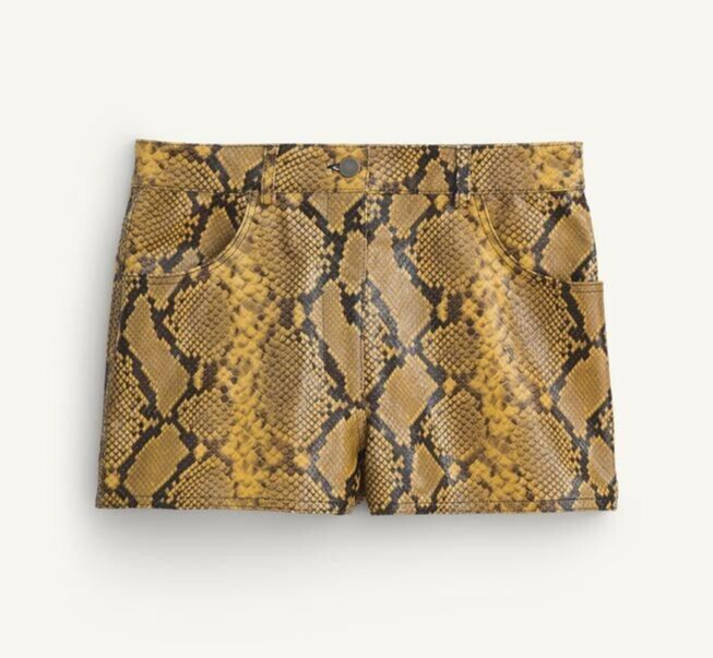Zara X Kate Moss 100% Leather Snake Print Shorts Mustard Size XS S