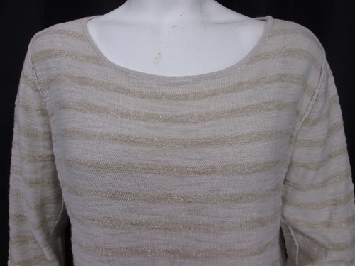 Chico's sz 2 (L) Beige Gold Stripe Long Sleeve Pullover Knit Top/ Sweater - Picture 3 of 11