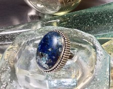 Genuine 925 Sterling Silver Large Chunky Azurite Gemstone Ring Size 8.5