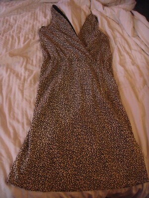 Calvin Klein brown cream dot size 4 V-neck sleeveless lined dress | eBay