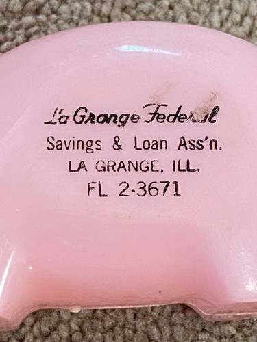 Vintage LaGrange, IL Federal Pink Plastic Piggy Bank Savings Loan advertising