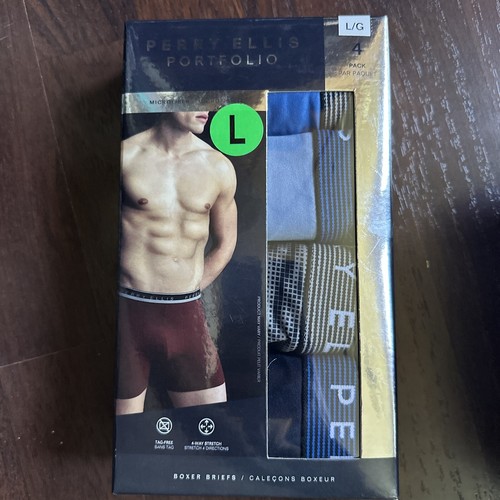 PERRY ELLIS Men’s L Boxer Briefs 4 Way Stretch Breathable Underwear 4