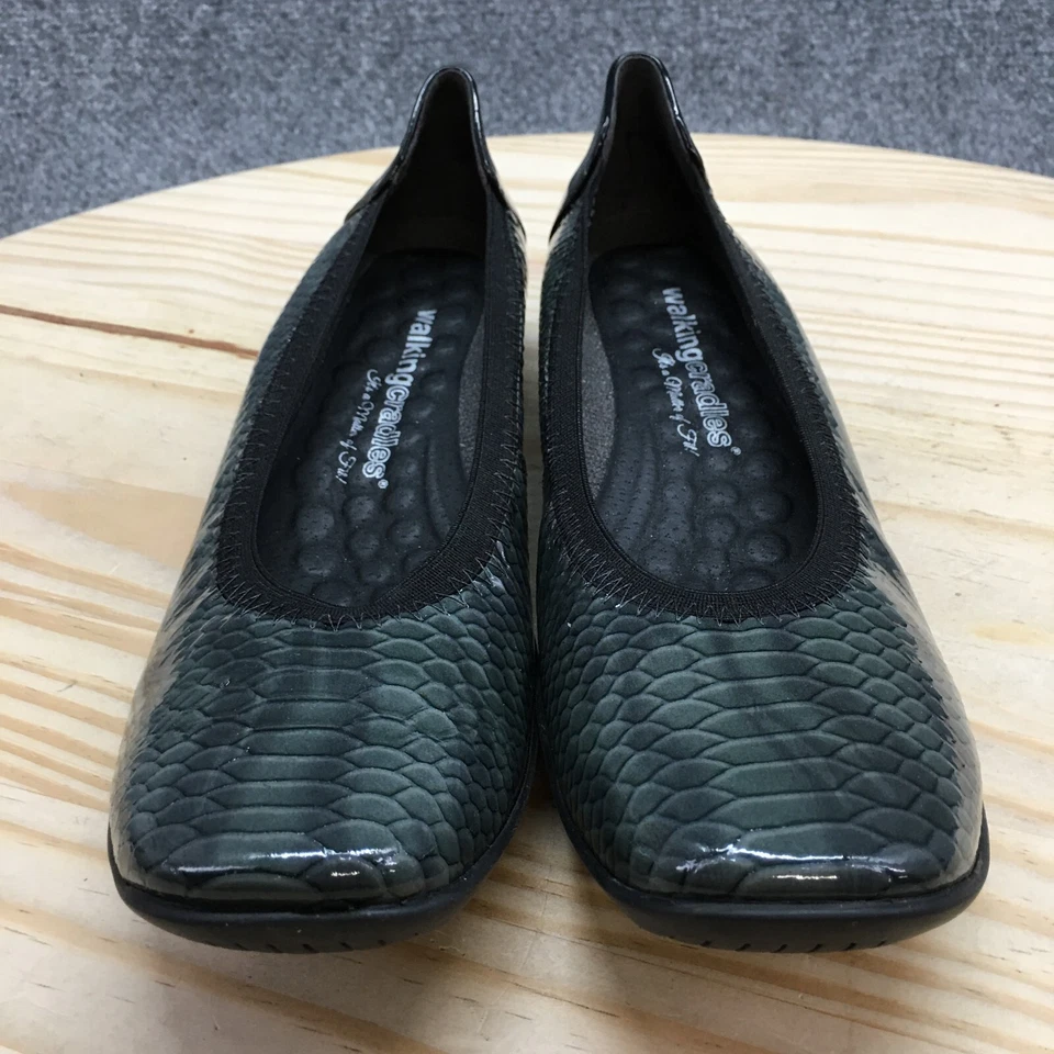 Walking Cradles Shoes Womens 7.5 S Ballet Flats Olive Green Leather Croc Print - Image 4 of 4