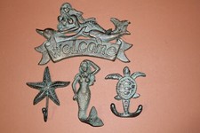Coastal Style Mermaid Welcome Entryway Decor, Wall Hooks, Cast Iron - 4