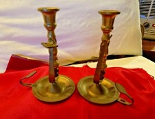 PAIR OF BRASS CANDLE STICK HOLDERS - 6" TALL -MADE IN TAIWAN FOR INTERPUR