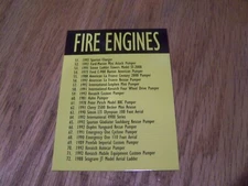 FIRE ENGINES  CHECK LIST # 2 TRADING CARD