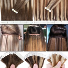 150g Thick 100 Real Tape In Human Hair Extensions Skin Weft Hairpiece Ombre US