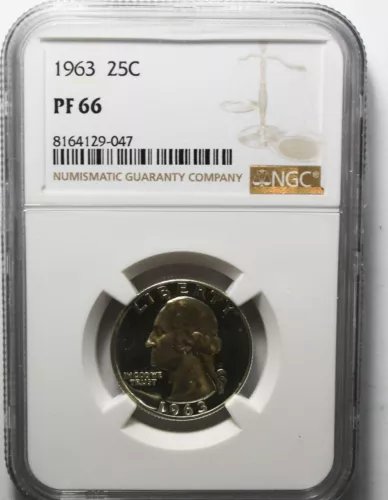 1963 25c Washington Proof Silver Quarter Dollar NGC PF66