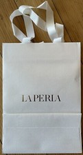Lot Of 100 LA PERLA Paper Gift Bags - 11" X 8" X 4  Pearl White w/Gold Monogram