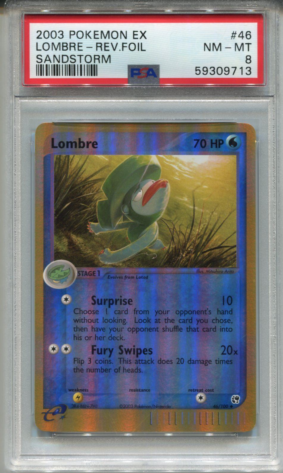 Pokemon Ex Sandstorm Reverse Foil Card #46 Lombre PSA 8