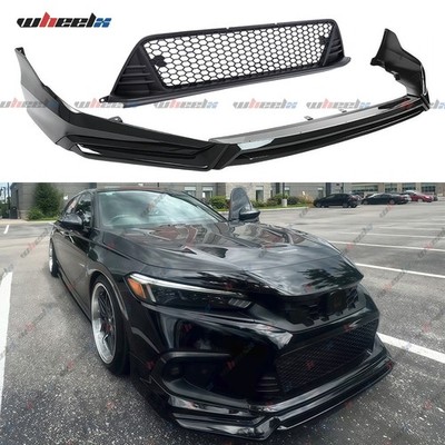 For 2022-2024 Honda Civic Yofer V3 Style Front Lip Splitter + Bumper Grille Mesh