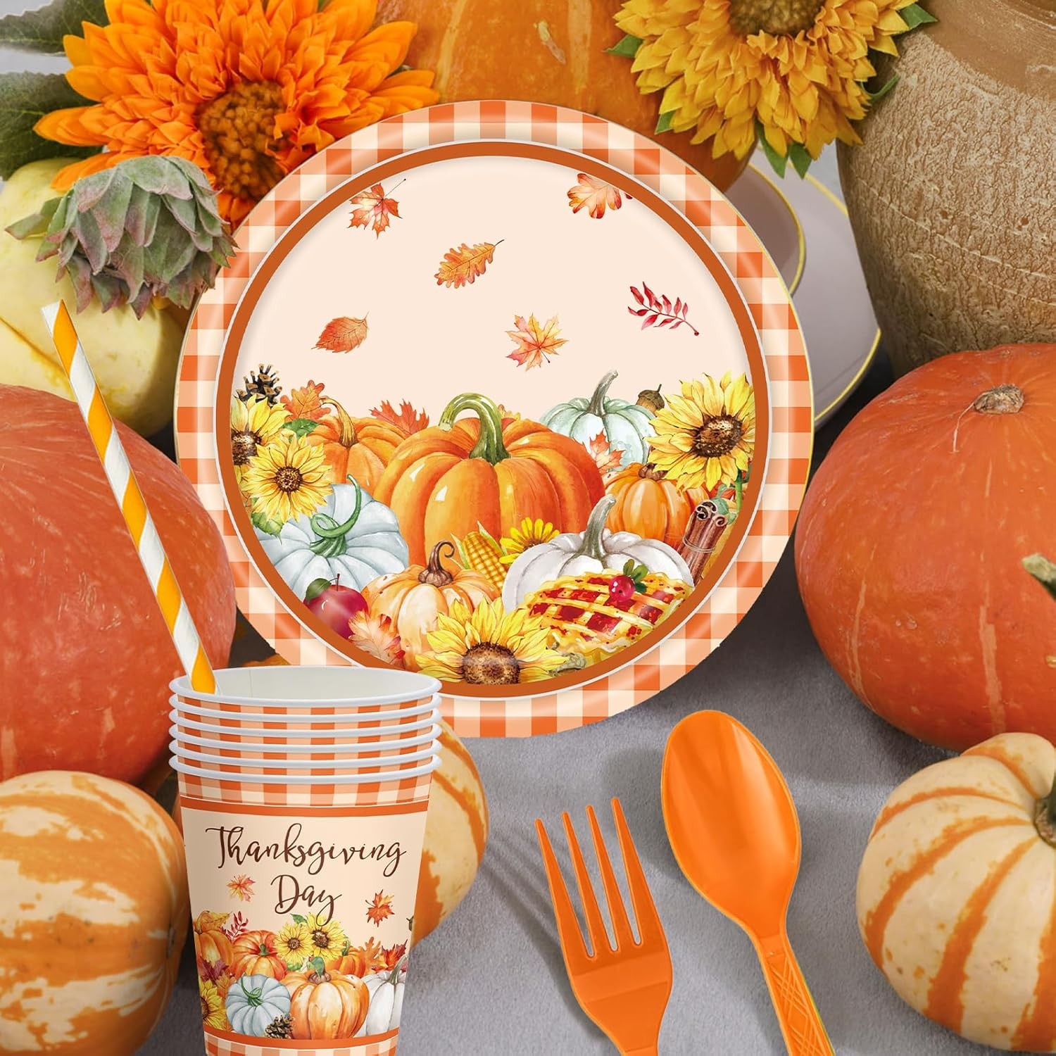 Disposable Harvest Dinnerware Set - 161 Pcs for Thanksgiving Events