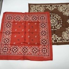 Vintage Paris Accessories Vibrant Brown  Orange Paisley Lot of 2 Bandana Set