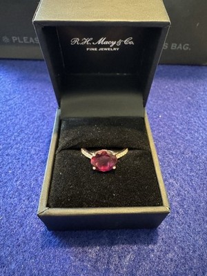 14 Carat Rose Gold Rhodolite (3 Carat) and Diamond (1/5 Carat) Ring Effy Size 7