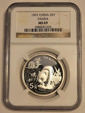 1997 China 5 Yuan Silver Panda KM-993 NGC MS-69 1/2 oz .999 Ag Fine Silver Coin