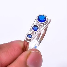 Blue Sapphire - Simulated Gemstone 925 Sterling Silver Jewelry Ring s.7.5 Sku8