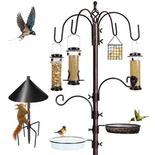 YINGYM 6-Hook Bird Feeding Station Kit Wild Bird Feeder Stand Pole, Multi-Fee...