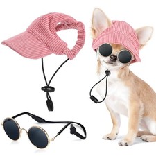 Dog Sun Hat with Ear Holes, Dog Cat Sunglasses with Anti Medium pink, black