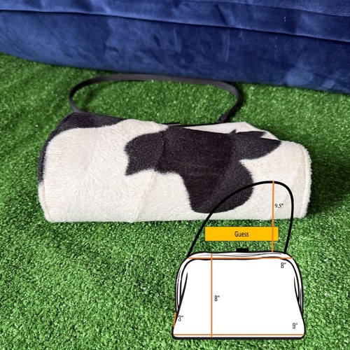 Guess Schultertasche Cow Print Rindslederimitat Hair-On Silber Rahmen Verschluss Achsel - Bild 2 von 11