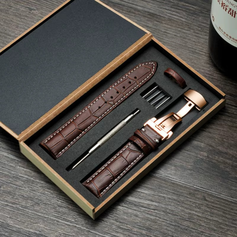 14-24mm Genuine Leather Watch Band with Butterfly Clasp Replacement Strap