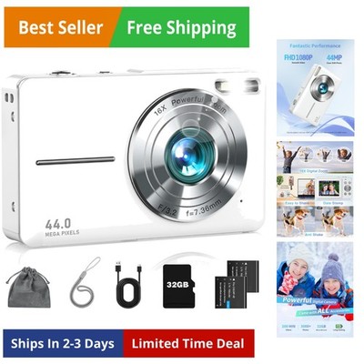 Digital Camera, Kids Camera FHD 1080P Point and Shoot Camera with 16X Zoom An...