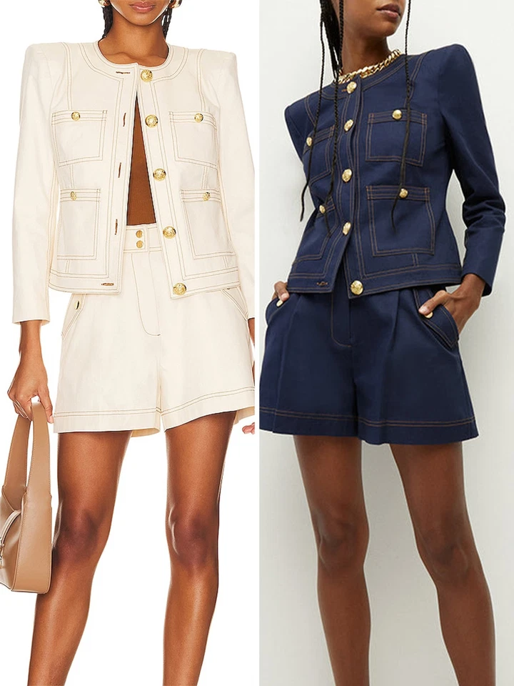 VERONICA BEARD Womens Cotton Contrasting Color High Jacket + Shorts Set  - Image 2 of 4