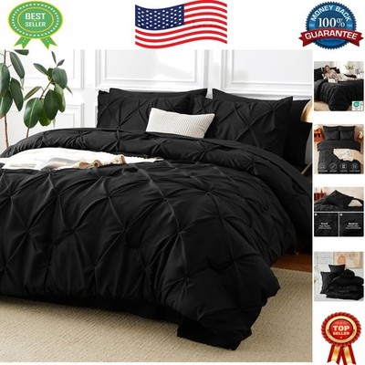 OEKO-TEX Certified 7-Piece Comforter Set - Cozy Pintuck Black Bedding for Queen