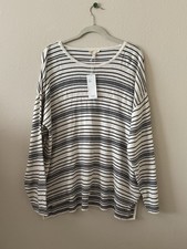 Eileen Fisher Plus Size 1X Striped Sweater Black/White Peruvian Cotton NWT 268