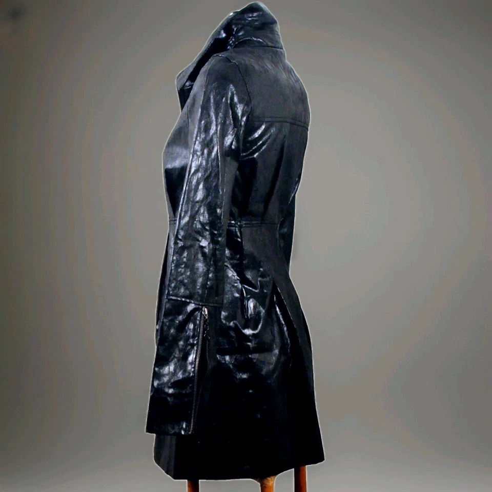 Firetrap Black Abrigo 2/4" Wet Look "Shaped Distrassed Efecto New Con Tag Eu 8 - Imagen 4 de 4