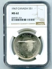 1967 S$1 CANADA SILVER FLYING GOOSE DOLLAR NGC MS62 UNCIRCULATED COIN