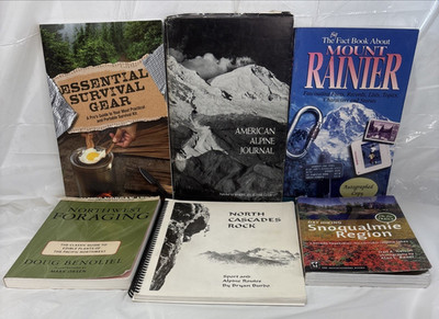 Adventure Hiking Books, lot of 6 , Mount Rainier,American Alpine,Survival Gear