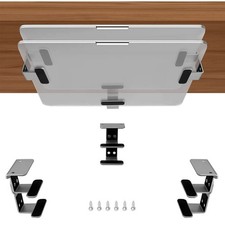 Silver 2 Tier Double Decker Metal Under Desk Laptop Mount Shelf Holder