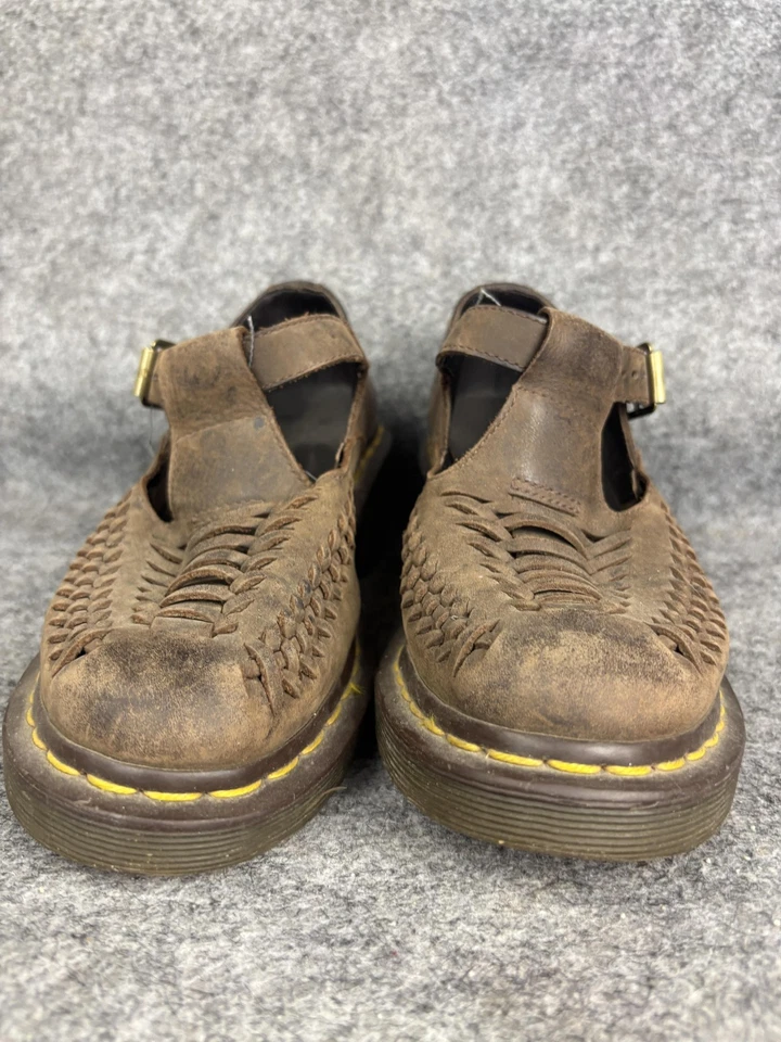 Dr. Martens Shoes Womens Size 8 Brown Mary Jane T-Bar Woven Leather Chunky Heel - Image 3 of 4