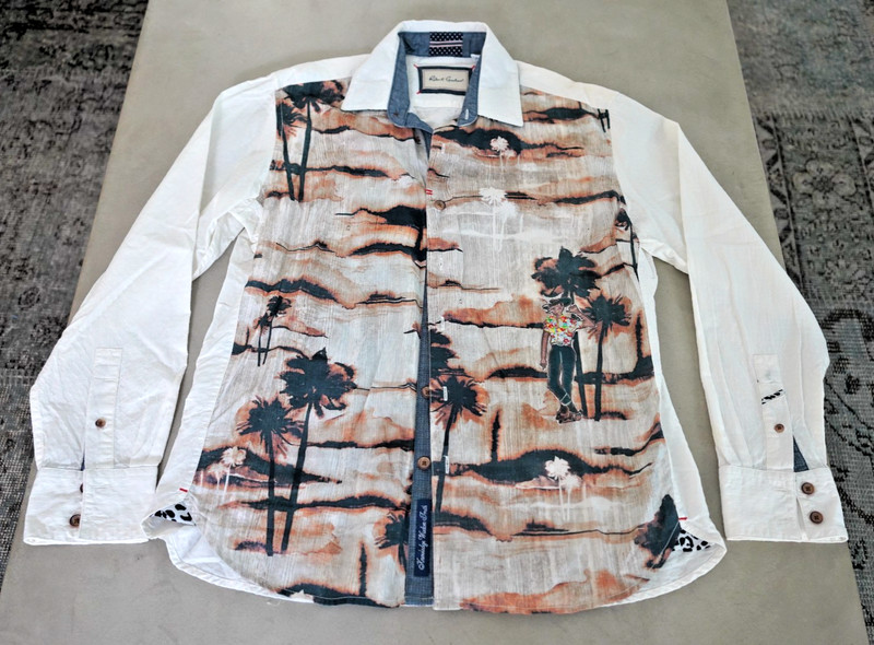 Robert Graham Tropical Print 100% Cotton Dress Shirt Sz M Cowboy Embroidered
