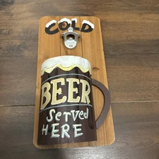 Wall Mounted Sign Bottle Opener And Bottle Cap Holder Cold Beer Sold Here