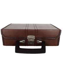 Vintage 12 Cassette Tape Storage Holder Travel Carry Case Brown Faux Leather