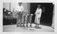 Vintage Catch of the Day Salmon 1940s Photo Man Woman Wood Stringer Fishing