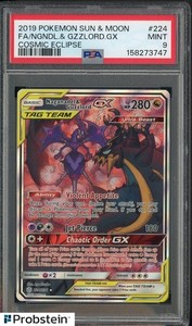 2019 Pokemon Sun & Moon Cosmic Eclipse #224 FA Naganadel & Guzzlord GX PSA 9