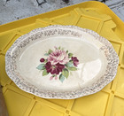 Oval Floral Rose Porcelain Platter, White w/ Gold Trim, Glossy Decorative — photo 1