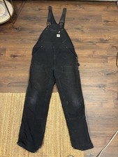 Carhartt R19 BLK Black Canvas Cotton Work Bib Overalls Men's Size 36x34