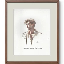 Original 8x10 Male Portrait Figure Watercolor Painting Sketch On Heavy Paper