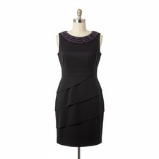 Dressbarn Dress 6 Black Beaded Neck Tiered Ruffle Party Cocktail Elegant Retro