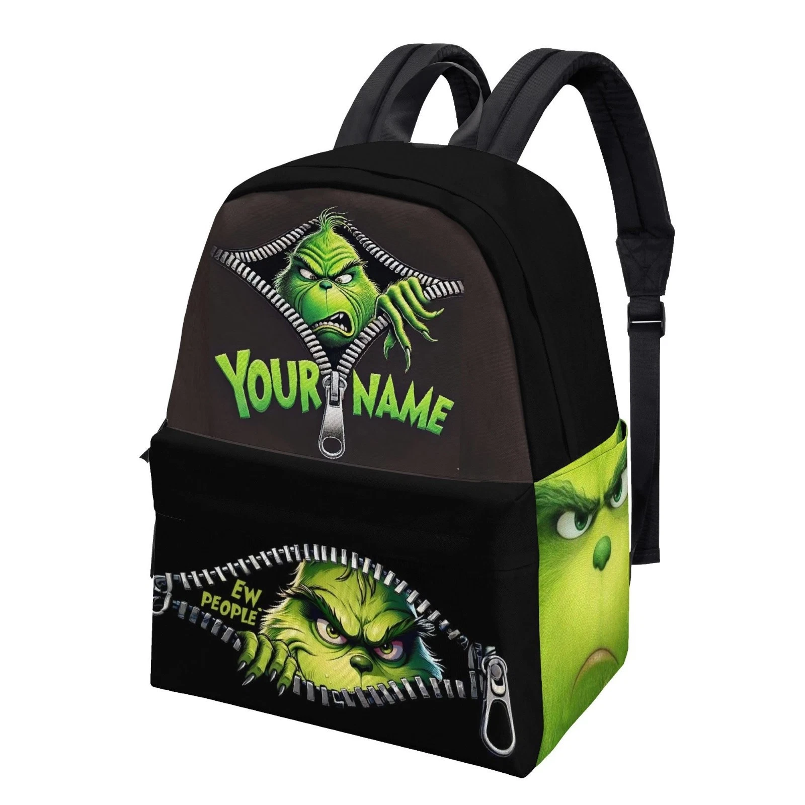 Personalized Green Monster Backpack, Custom Name Creature School Zipper Backpack
