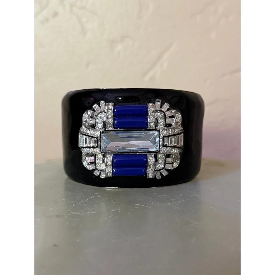 Brazalete brazalete vintage firmado Kenneth Jay Lane KJL esmalte y diamantes de imitación Foto 2 de 4