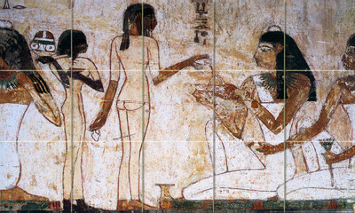 Egyptian Art Ancient Banquet Scene Ceramic Mural Backsplash Bath Tile #93